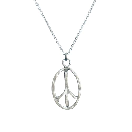 Peace sign earrings peace symbol charm earrings silver or bronze hippie necklace - color: silver necklace