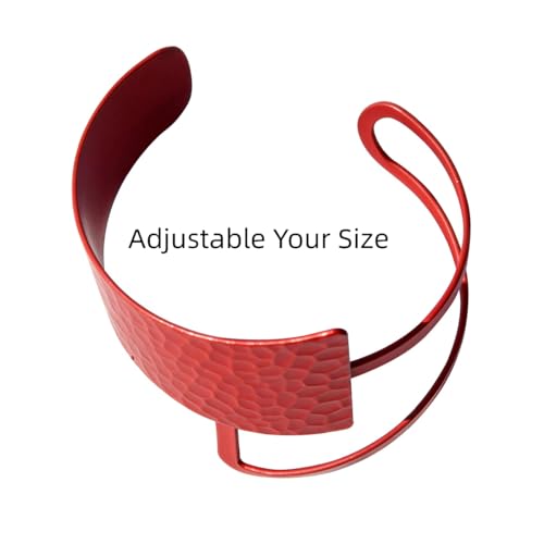Bohemian Metal Bangle Bracelets for Women - 4 Colors (Silver/Black/Gold/Red) Adjustable Open Design, Versatile Stackable Jewelry for Daily Wear & Gifts - color: Red