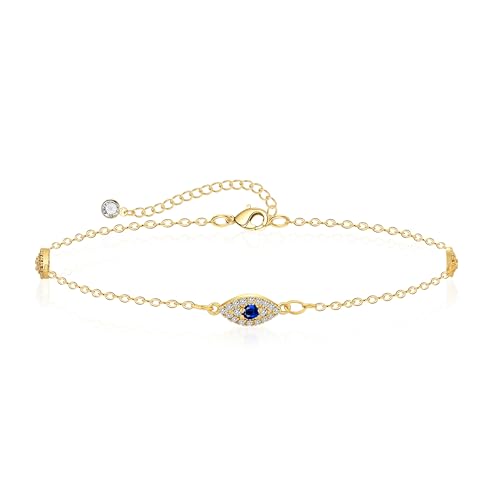 Silver/Gold Anklets for Women, Sterling Silver Evil Eye Ankle Bracelets for Women Trendy Dainty Waterproof Anklets Set Adjustable Layered Anklet Bracelets for Women Silver Jewelry Gift - style: Evil Eye Anklets-Gold