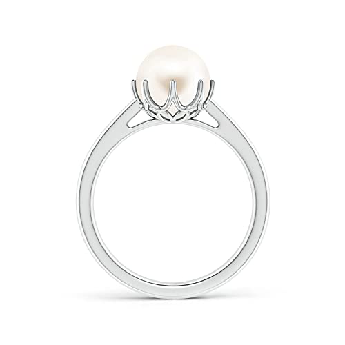 Angara Freshwater Pearl Crown Ring in Silver/14K Solid Gold/Platinum | Freshwater Pearl Solitaire Ring for Women | June Birthstone, Anniversary Jewelry Gift - color: Silver, size: 6.5