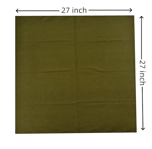 100% Cotton Bandana 27x27 Large Solid Head Scarf for Men Women Thick Opaque Reusable Wrapping Cloth Gift & Lunch - color: Dark Green 6 Pack