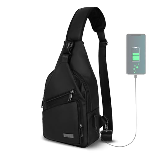 AMJ Crossbody Sling Bag Men Women, Casual Shoulder Backpack, Chest Daypack Satchel for Hiking Travel - color: Black Leather, size: Small