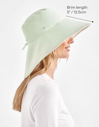 Solbari Ultra Wide Brim Sun Hat UPF 50+ Packable UV Sun Protection Hats with Full Coverage Brim - color: Coolgreen/Beige, size: Small-Medium