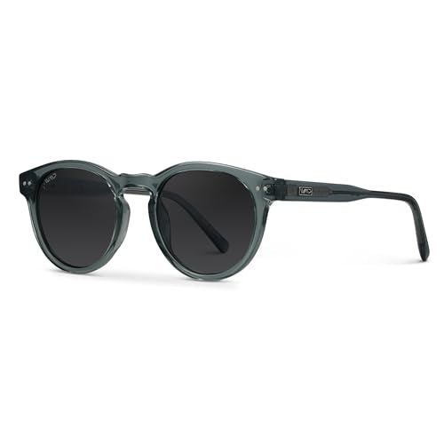 WearMe Pro Round Polarized Sunglasses for Women - Retro Classic UV400 Protection for Driving & Everyday Wear - color: Crystal Blue Frame / Smoke Lens
