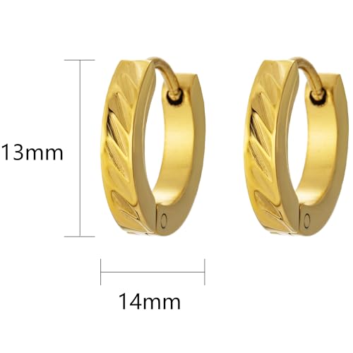 Stainless Steel Hoop Earrings for Women Gold Tone Geometric, Huggie Heart Twisted Minimalist Engraved Designs for Daily Wear - color: Gold02_13mm*14mm
