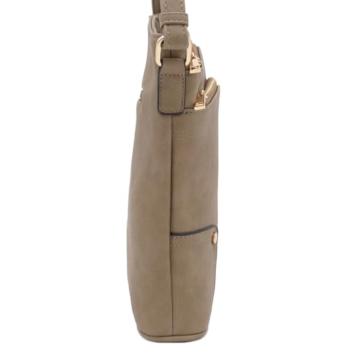 ALYSSA Triple Zip Pocket Large Crossbody Bag - color: Travertine