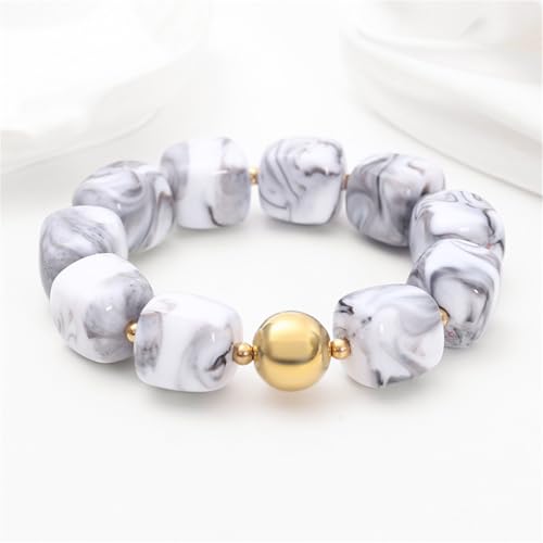 Soyzvteo Chunky Beaded Bracelets Boho Acrylic Geometric Beaded Bangle Bracelet Chunky Statement Jewelry for Women - color: White