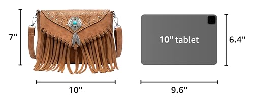 LAVAWA Small Crossbody Bags for Women Crossbody Handbag Fringe Purse Tassel Shoulder Bag Turquoise Concho Wallet - color: Light Brown