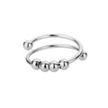 Razered Anxiety Balls Beads Rings for Women Open Adjustable Finger Ring Stainless Steel Rotating Freely Anti Stress Jewelry - color: silver plated