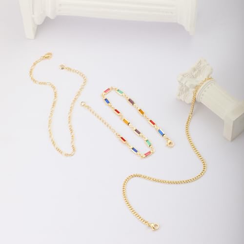 MIDEEO Gold/Silver Ankle Bracelets for Women,14K Gold Anklets for Women Waterproof Cuban Link Heart Beads Herringbone Rhinestone Anklets Set Layered Anklet Bracelets for Women Gold Jewelry Gift - style: 3Pcs Anklets E-Gold