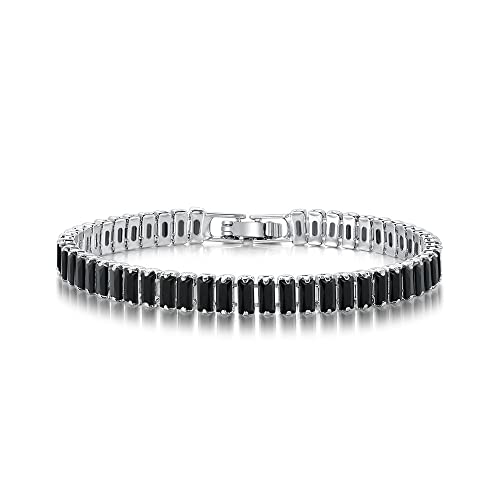 CiNily Adjustable Tennis Bracelets for Women Teen Girls Rainbow Cubic Zirconia Bracelet 14K White Gold Plated Hypoallergenic Slider Bracelet Jewelry Gift - color: Square-Black 7.5"