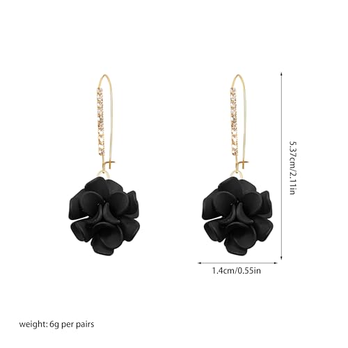 Boho Flower Dangle Earrings for Women Long Drop Resin Acrylic Tiered Petal Statement Earrings Handmade Lightweight Vintage Floral Chunky Drop Jewelry - color: Black
