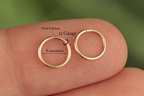 Gold Hoop Earrings Silver Hoop Earrings - Hoop Earrings For Women Two Pcs Of Thin Gold Filled Sterling Silver Hoops, Helix Hoop, Tragus Ring, Cartilage Hoop - color: Gold, style: 5mm 22 gauge / 1 pair