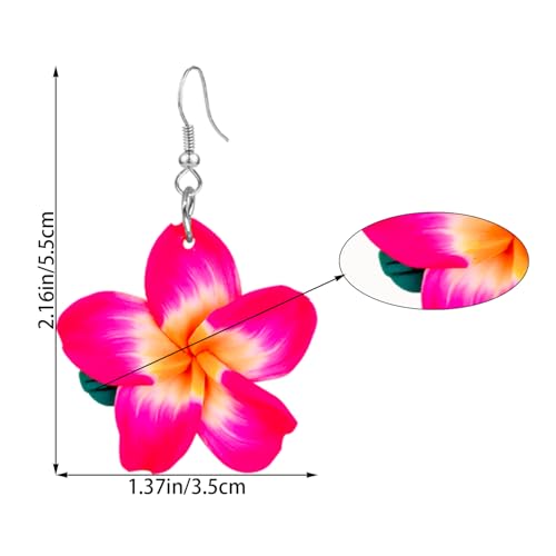 4 Pairs Tropical Bohemian Dangle Earrings For Women Hawaii Plant Daisy Flower Drop Earrings Set - color: Rose red