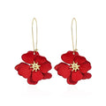 Bohemian Daisy Flower Matte Floral Long Petal Drop Dangle Earrings Layered Tiered for Women Chic Boho Wedding Jewelry - color: Big Red