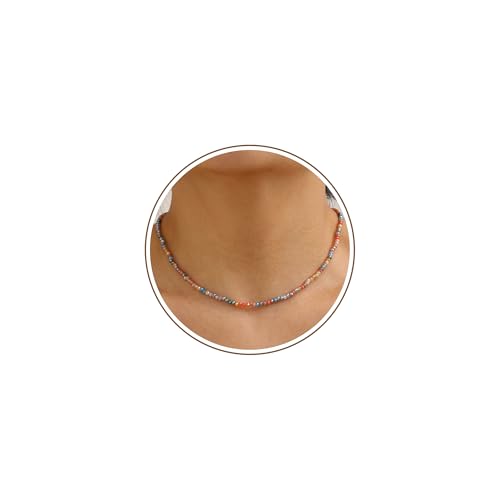JSJOY Tiny Crystal Beaded Choker Necklaces for Women Colorful Beaded Necklace Dainty Choker Necklaces Simple Boho Jewelry Gifts for Teens Handmade Shining Bead Necklaces Gifts - color: Gray