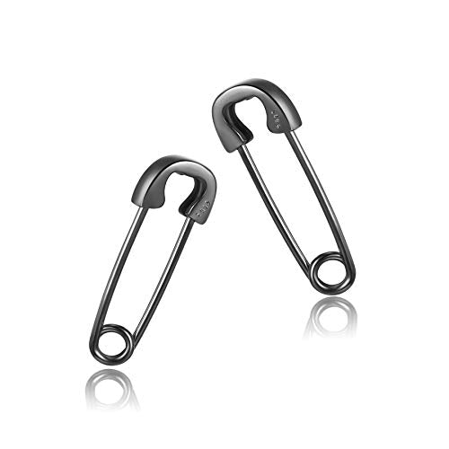 CHIC & ARTSY 925 Sterling Silver Safety Pin Earrings - Lightweight Comfortable Punk Paperclip Cartilage Hoop Earrings, Trendy Industrial Style Jewellery for Women and Men - color: Black-Small