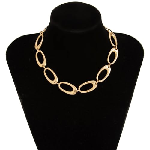Chunky Chain Necklaces Women Statement Collar Necklace Gold Flat Snake Chain Choker Ribbed Design for Party, Dress Jewelry Gifts - color: A2