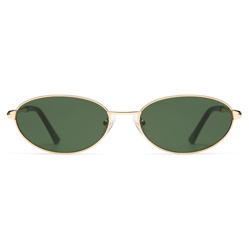 Appassal Retro Oval Sunglasses for Women Mens with Spring Hinge Sunnies AP3696 - color: C2 Gold / Green