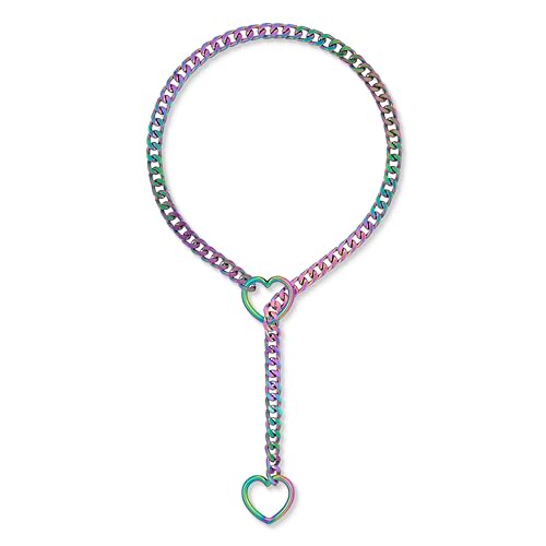Heart O-ring Slip Chain Necklace For Women, Handmade Punk Gothic Cuban Necklace Jewelry Adjustable Lariat Y-Necklace - color: Rainbow, size: 29"