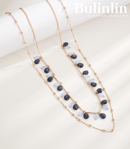 BULINLIN Layered Long Necklaces for Women Long Beaded Chain Necklace CostumeJewelry Mothers Day Gifts for Mom - color: Blue