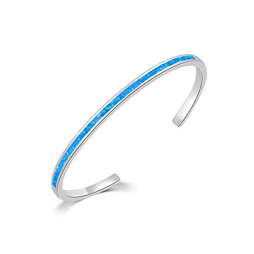 CiNily Womens Cuff Bracelet,Opal Bangle Bracelets Gold Plated Hypoallergenic Ladies Gemstone Open Cuff Bangle Bracelet - color: thin open cuff bracelet-blue