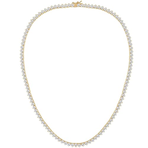 Gemsme 4mm Tennis Necklaces for Women - 3 Prong 18K White Gold Plated Round Cubic Zirconia Classic diamond Tennis Chain, Tennis Necklace for Women and Men, Size 16/18/20/22/24 inch - color: Yellow Gold, size: 16 Inch