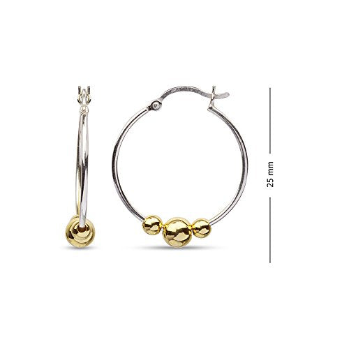 LeCalla 925 Sterling Silver Beaded Ball Hoop Earrings | Lightweight Sleeper Bead Ball Earring Hoops | Cape Style Hoop Earrings for Women - color: Dainty Two Tone