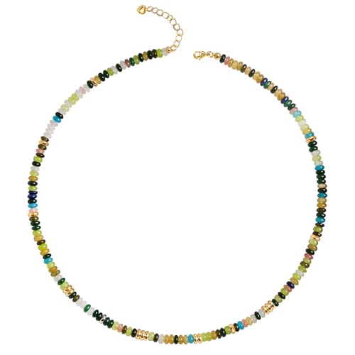 Beaded Gemstone Necklaces for Women Colorful Boho Choker Necklace Beauty And Spirit For Women (blue-silver) - color: mix-green