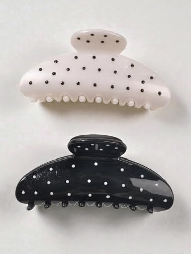 Strong Hold Polka Dot Hair Claw Clips Set of 2 for Thick Hair, Non-Slip Daily Styling, Cute All-Season Hair Accessories