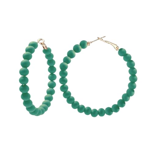 Chic Resin Beaded Hoop Earrings Colorful Candy-colored Acrylic Circular Round Dangling Boho Earrings for Women Minimalist 80S Geometric Party Jewelry - color: green
