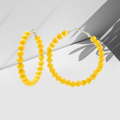 Chic Resin Beaded Hoop Earrings Colorful Candy-colored Acrylic Circular Round Dangling Boho Earrings for Women Minimalist 80S Geometric Party Jewelry - color: dark blue