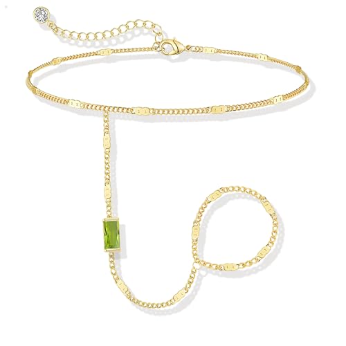 Birthstone Gold Bracelets for Women Trendy 14K Gold Plated Hand Chain Bracelet Stack Stackable Friendship Birthday Bracelets Gifts Christmas Stocking Stuffer for Women - color: 08 August