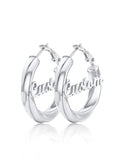FindChic Twisted Hoop Earrings for Women, Silver/Black/14K Gold Plated Hypoallergenic Hollow Tube Rounded Loop Earrings, 30mm/40mm/60mm/80mm Hoops with Custom Name Options and Gift Box - color: e.Silver (Custom Name), size: 30MM