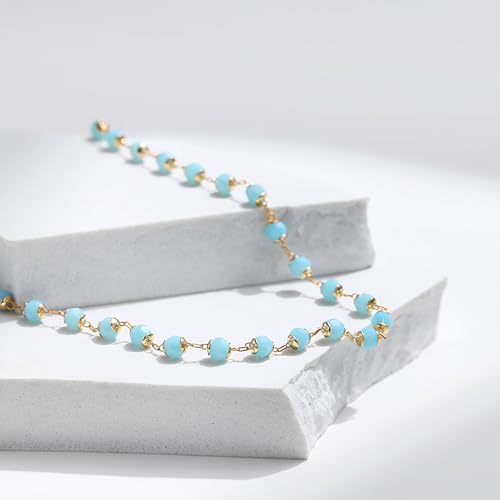 Beaded Choker Necklaces for Women 18k Gold Plated Dainty Gold Choker Necklaces for Women - style: light blue choker