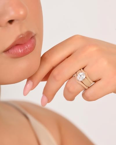 Rinfit Silicone Ring with Stone - Oval Cut Cubic Zirconia Solitaire Engagement Ring for Women - Rubber Wedding Bands - Patented Design - color: Pack M: Nude / Rose Gold