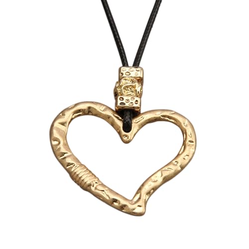 Bohemian Women's Leather Long Pendant Necklace Sweater necklace Adjustable Retro Woven Handmade Jewelry - color: Gold Love