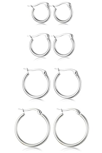 ORAZIO 4 Pairs Stainless Steel Hoop Earrings Set Cute Huggie Earrings for Women,10MM-20MM - style: Silver Plated,4 pairs