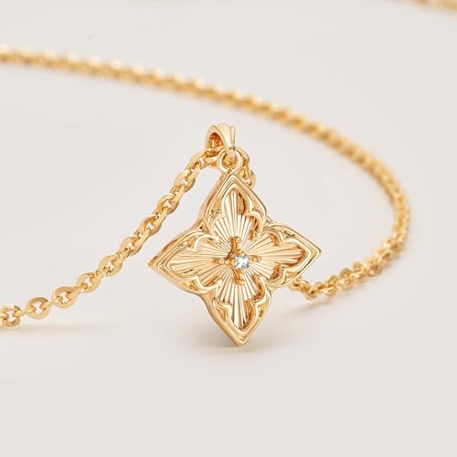 Fettero Gold Clover Necklace for Women Dainty 14K Gold Plated CZ Pendant Necklace Adjustable Chain Choker Charm Colorful Clover Pendant Lucky Necklaces for Women Jewelry - color: Gold