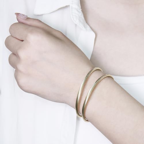 Exway 10 Pcs Elastic charm Bracelet chain Stainless Steel Cable Wire Twisted Cuff Bangle Bracelet Gold charm Bracelets Kit for Crafts DIY Women Jewelry Making - color: gold, size: 7.0in