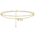 Ankle Bracelets for Women Waterproof 14K Gold Plated CZ Initial Anklet for Women Dainty Layered Letter Heart Ankle Bracelets Handmade Adjustable Foot Chain Anklet Summer Beach Jewelry - color: gold M