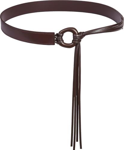 Knotted Waist Belt for Women PU Leather Thin Strap Belt for Dresses - color: Irregular-coffee