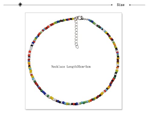 Roe Dolph Colorful Beaded Necklaces for Women Boho Beaded Necklace Beach Surfer Jewelry Handmade White Pink Blue Beads Summer Outfits Accessories - color: B4-Color Beaded Necklace