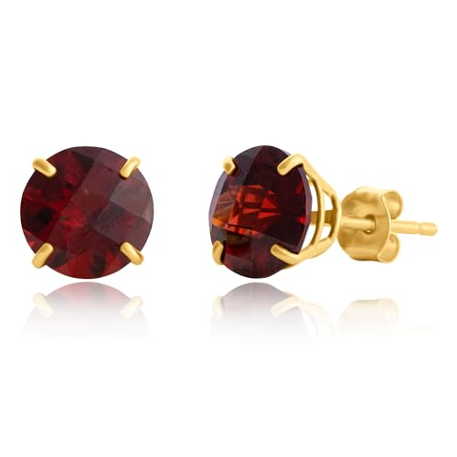 10k Gold 8mm Round Birthstone Stud Earrings for Women by MAX + STONE - color: Garnet