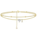 Ankle Bracelets for Women Waterproof 14K Gold Plated CZ Initial Anklet for Women Dainty Layered Letter Heart Ankle Bracelets Handmade Adjustable Foot Chain Anklet Summer Beach Jewelry - color: gold I