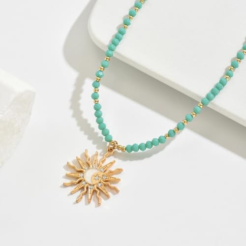 Layered Charm Necklace Boho Summer Jewelry Beach Vacation Gift for Women Surfer Accessories Gold-Filled Chain Summer Jewelry - color: B
