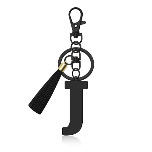 Oubaka Initial Monogram A-Z Keychain for Women, Cute Initial Letter Keychain with Tassel for Handbag Car Key Bag Keyring - color: Black-j
