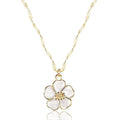 Gold Necklace for Women, Dainty White Enamel Sakura Flower Cherry Blossom Pendant, 18K Gold Plated Sparkly Jewelry Gifts for Her