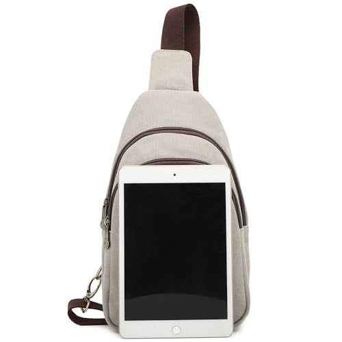 SILKAREA Canvas Sling Bag for Wome Crossbody Purse Small Sling Backpack Purse Travel Hiking Chest Bag Daypack - color: Light Grey