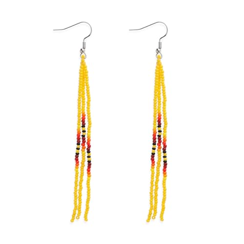 Native Long Beaded Tassel Earrings for Women, Boho Handmade Colorful Beads Statement Dangle Earing Prom Jewelry Gift. - color: Yellow